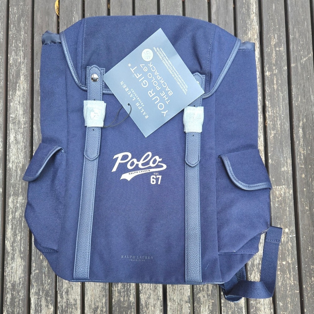 NWT Polo Ralph Lauren Polo 67 Fragrance Promotional Backpack Gym Bag Blue